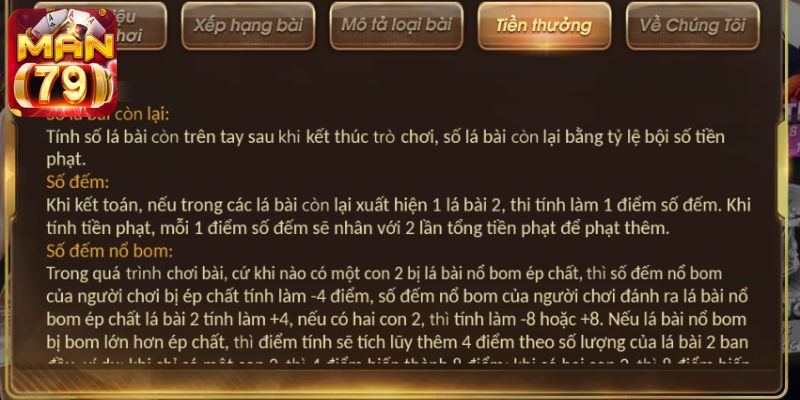 Tiết lộ về phần thưởng và tiền phạt nhận được trong game bài